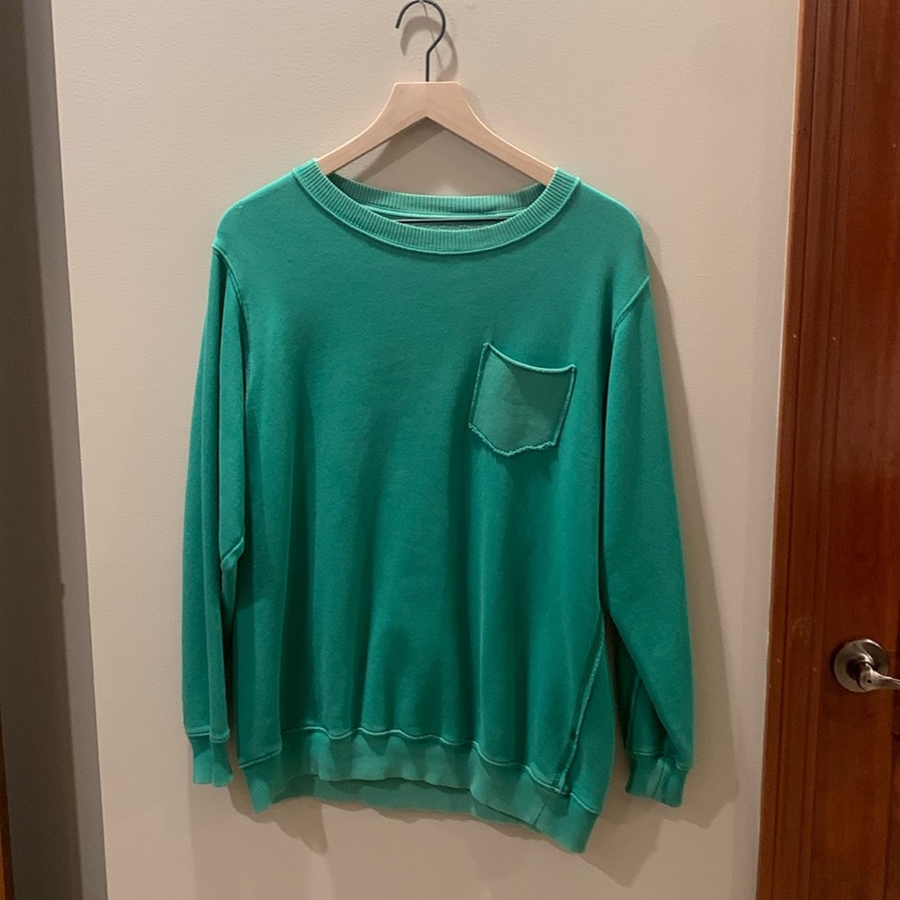Aerie Oversized Distressed Kelly Green Sweatshirt Size XXS